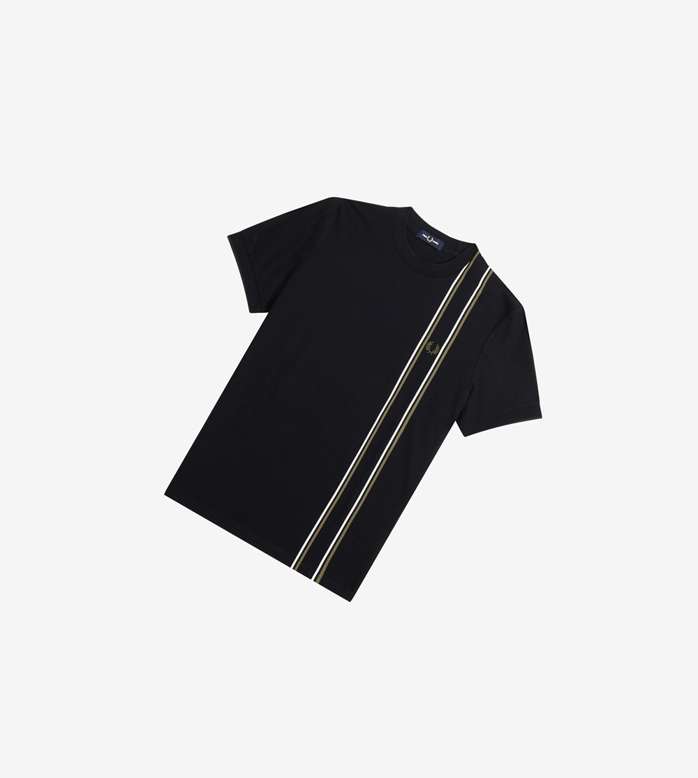 Fred Perry Stripe Panel Piqué T-shirts Heren Zwart | IDC284509