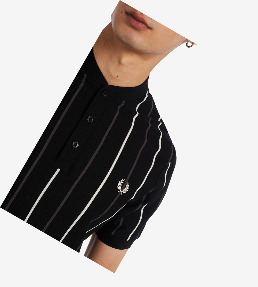 Fred Perry Striped Henley Poloshirt Heren Zwart | ANK796580