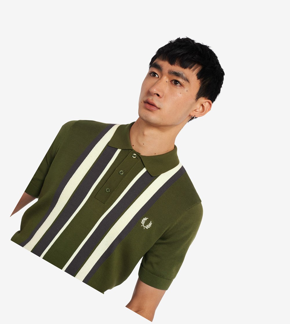 Fred Perry Striped Knitted Shirt Gebreide Kleding Heren Groen | BHT764823