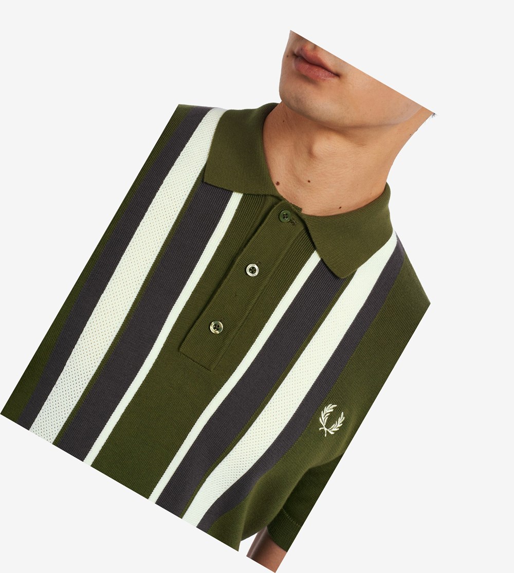 Fred Perry Striped Knitted Shirt Gebreide Kleding Heren Groen | BHT764823