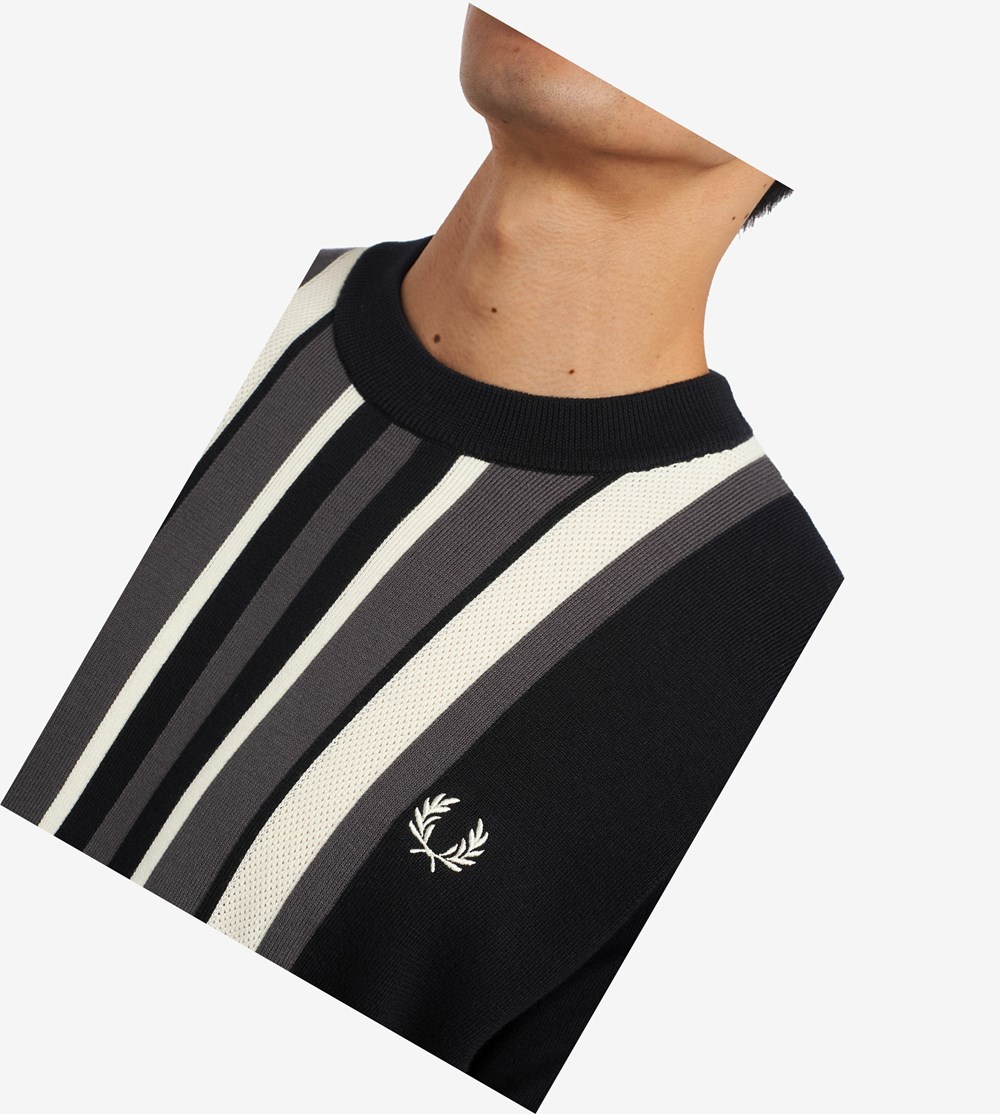 Fred Perry Striped Knitted T-Shirt Gebreide Kleding Heren Zwart | SWH210736