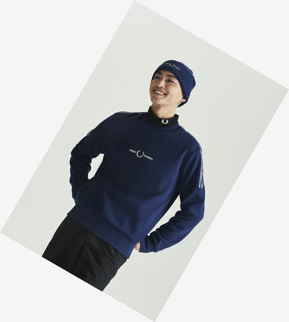 Fred Perry Taped Sleeve Sweatshirt Heren Donkerblauw | WPS193450