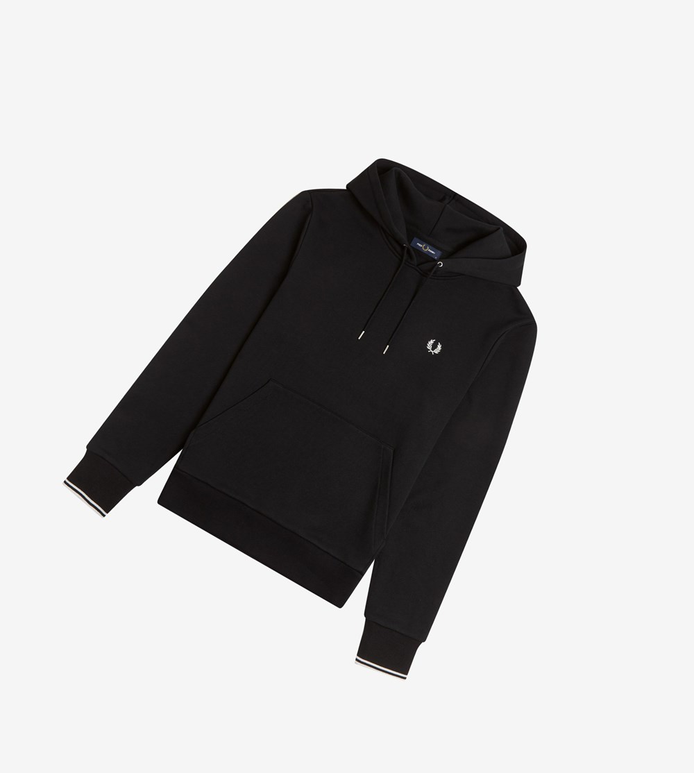 Fred Perry Tipped Met Capuchon Sweatshirt Heren Zwart | FUP658210