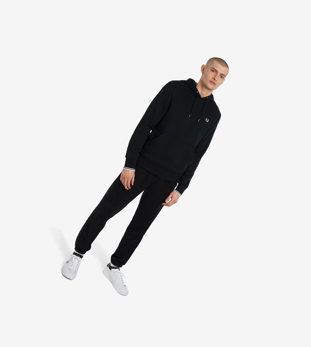 Fred Perry Tipped Met Capuchon Sweatshirt Heren Zwart | FUP658210