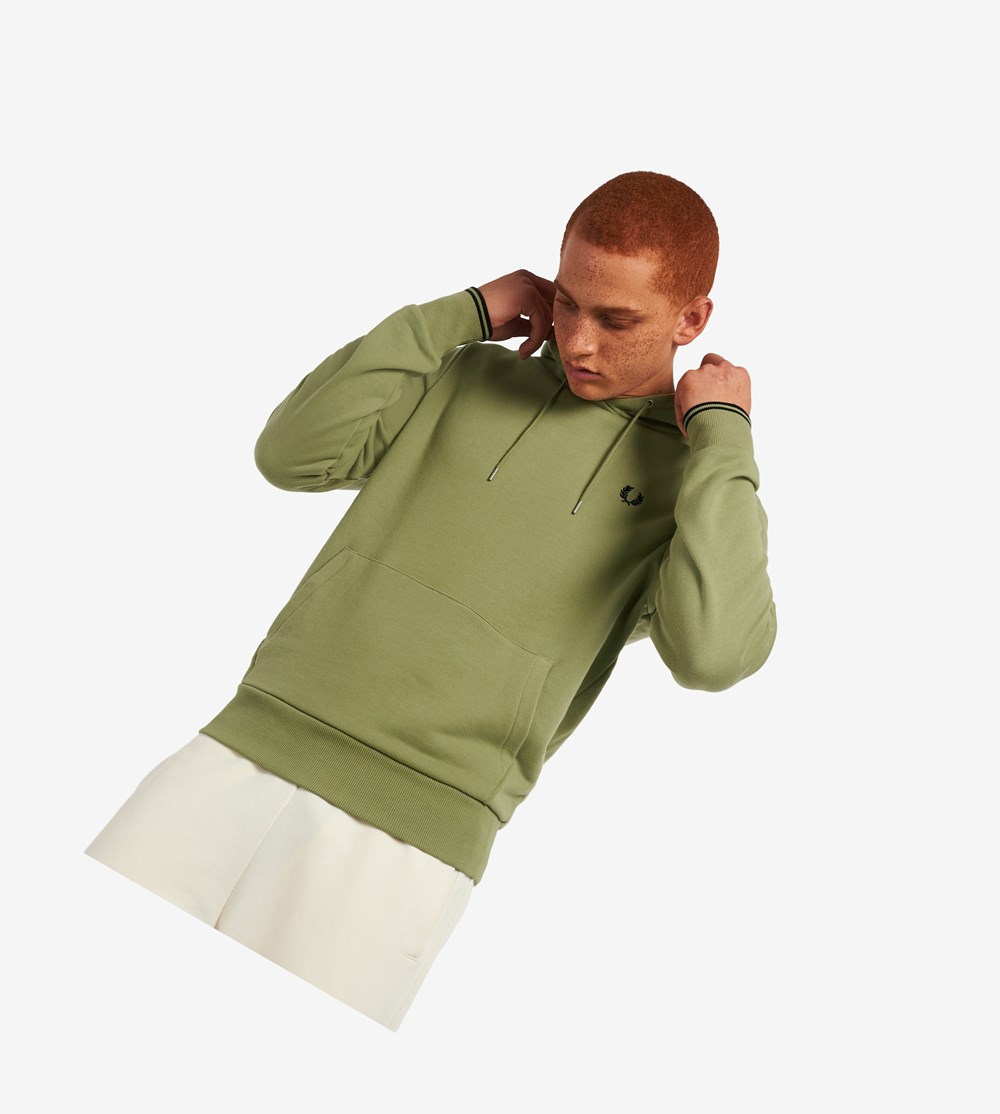 Fred Perry Tipped Met Capuchon Sweatshirt Heren Olijfgroen Groen | VRC731026