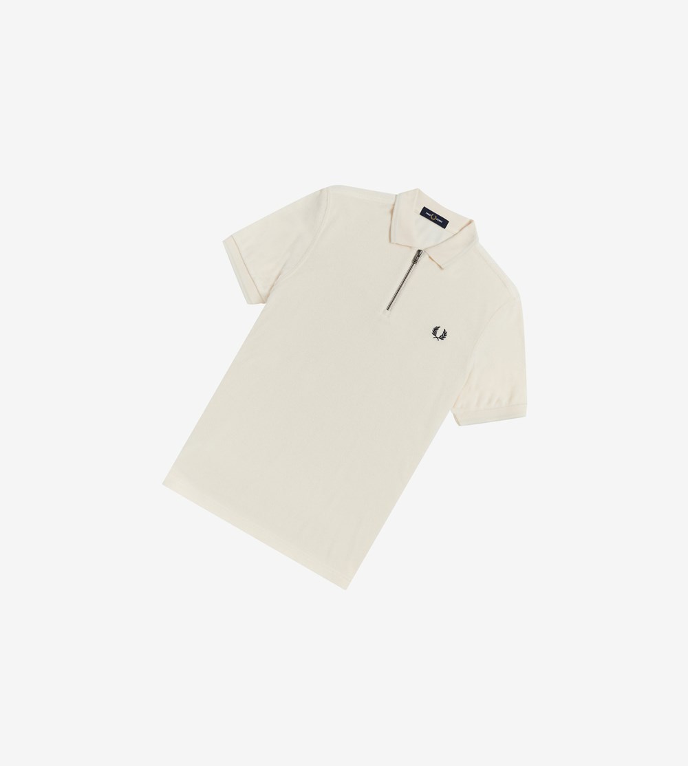 Fred Perry Towelling Zip Neck Poloshirt Heren Beige | ZPR134980