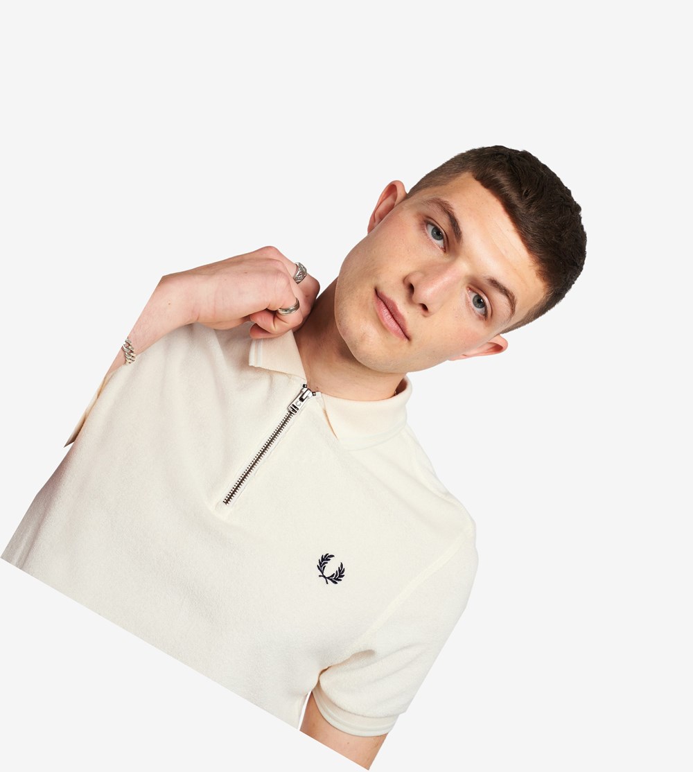 Fred Perry Towelling Zip Neck Poloshirt Heren Beige | ZPR134980