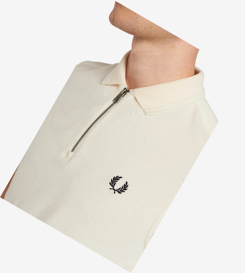 Fred Perry Towelling Zip Neck Poloshirt Heren Beige | ZPR134980