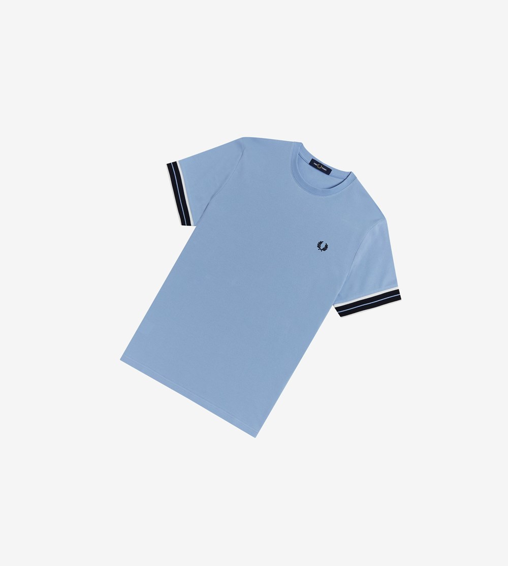 Fred Perry Tramline Tipped Piqué T-shirts Heren Blauw | OWH190647