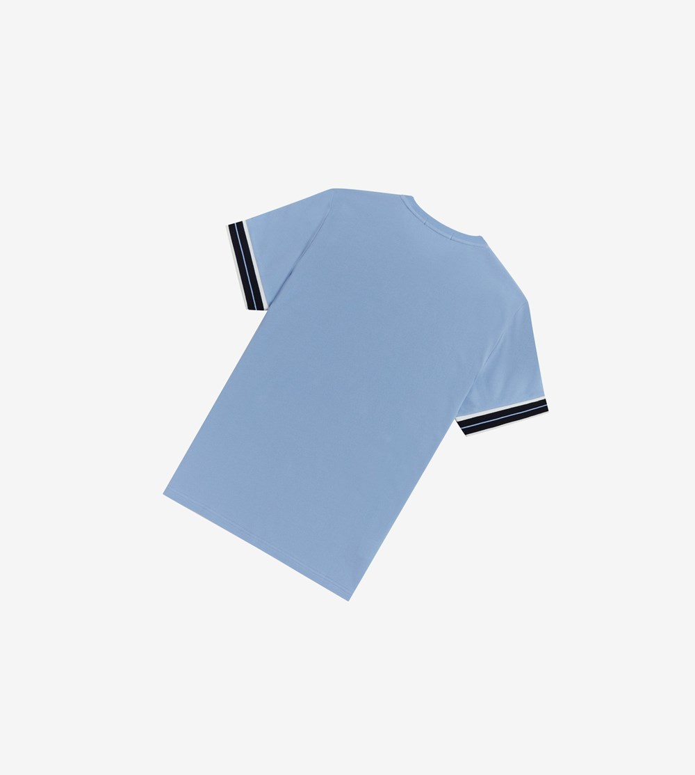 Fred Perry Tramline Tipped Piqué T-shirts Heren Blauw | OWH190647