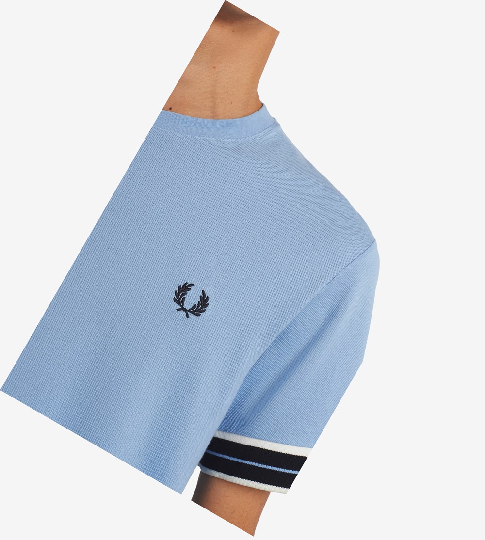 Fred Perry Tramline Tipped Piqué T-shirts Heren Blauw | OWH190647