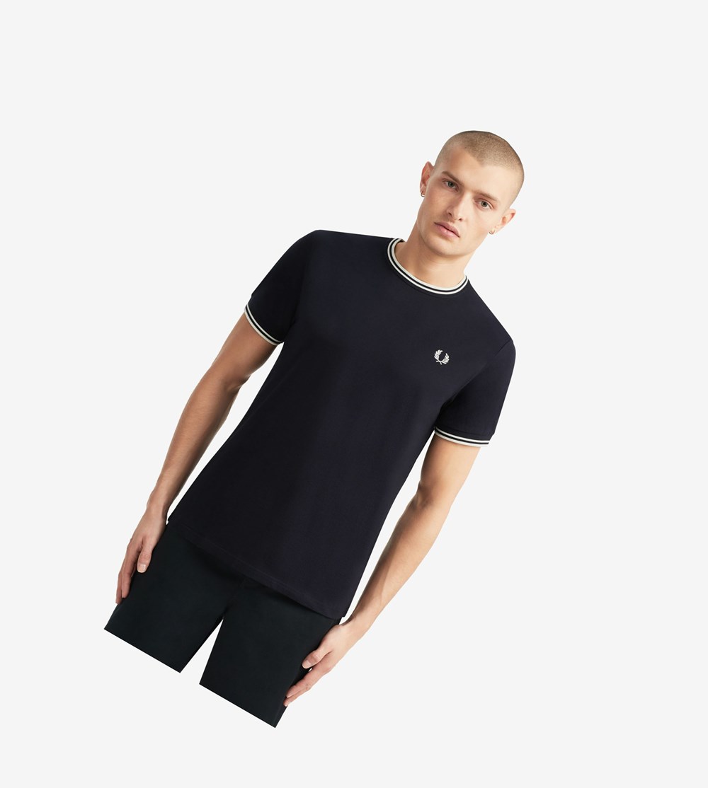 Fred Perry Twin Tipped T-shirts Heren Donkerblauw | ZKH057381