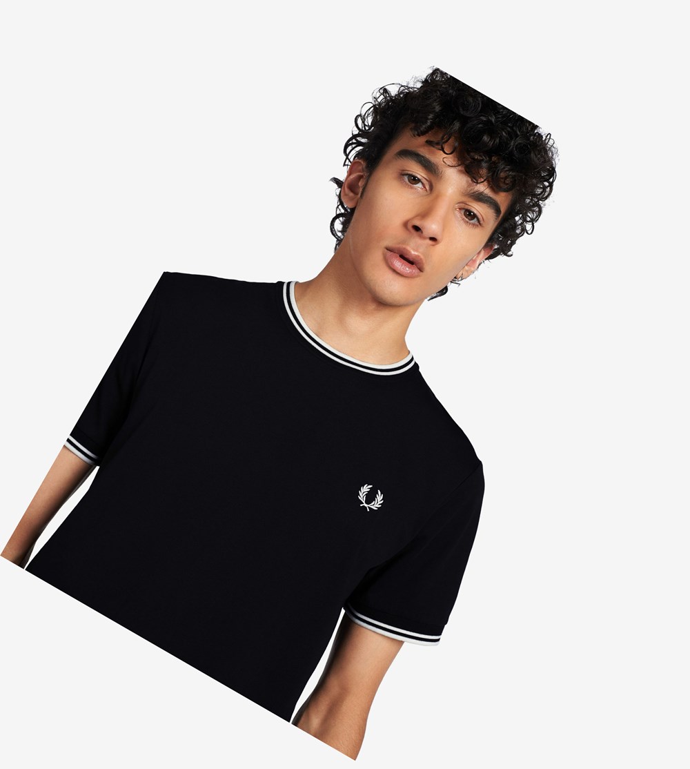 Fred Perry Twin Tipped T-shirts Heren Zwart | FGO475390