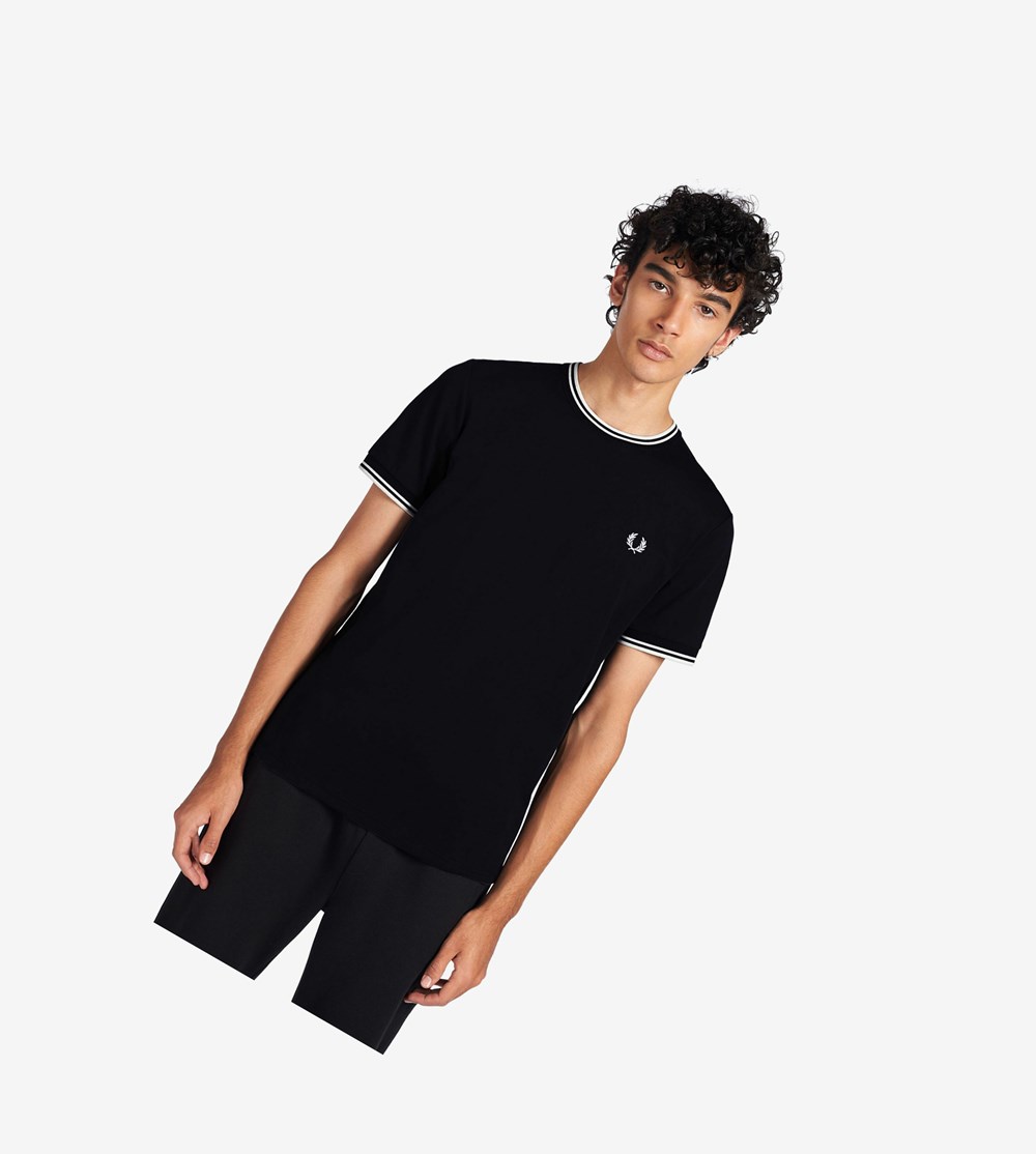 Fred Perry Twin Tipped T-shirts Heren Zwart | FGO475390