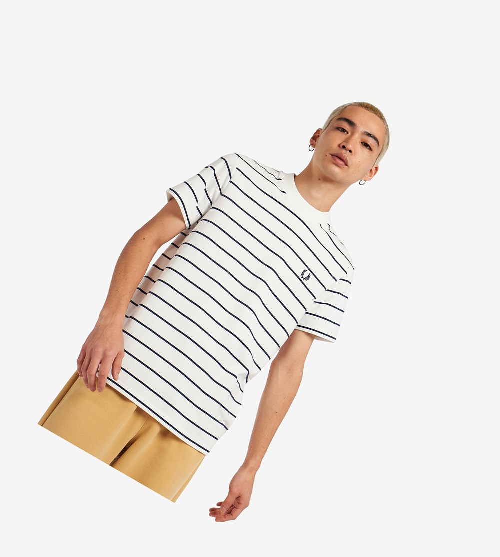 Fred Perry Two Colour Stripe T-shirts Heren Wit | REB973215