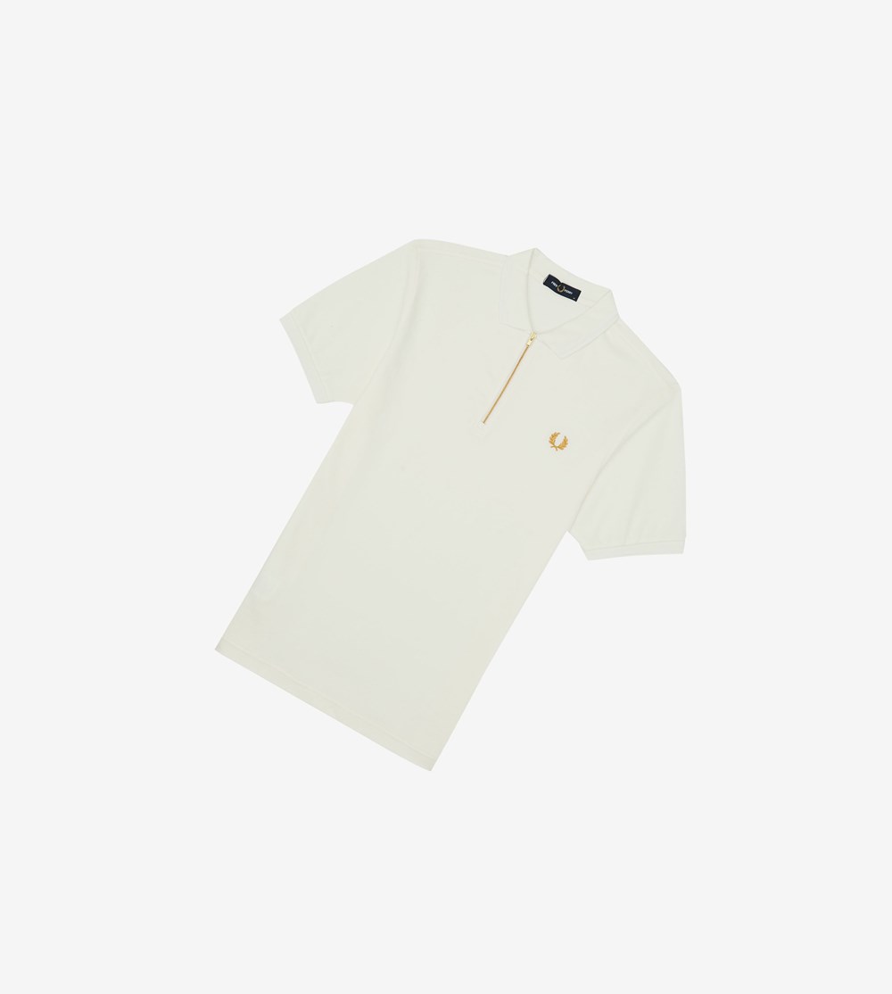 Fred Perry Zip Neck Poloshirt Heren Wit | SAC026491