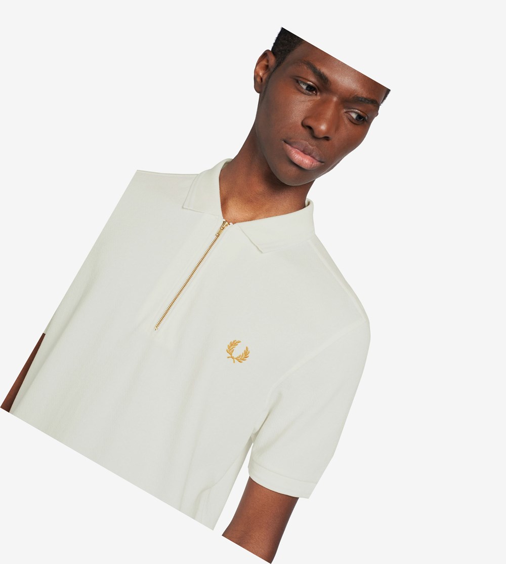 Fred Perry Zip Neck Poloshirt Heren Wit | SAC026491