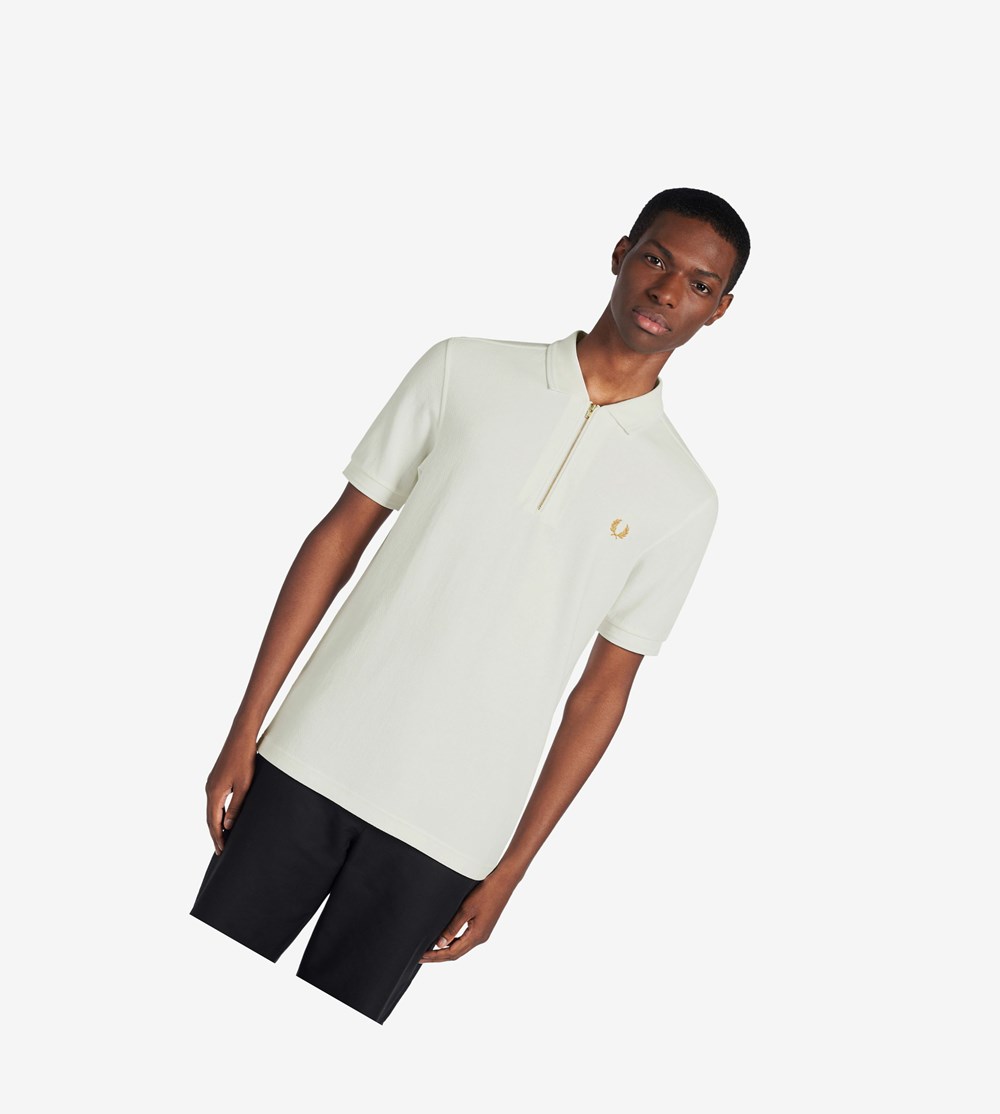 Fred Perry Zip Neck Poloshirt Heren Wit | SAC026491