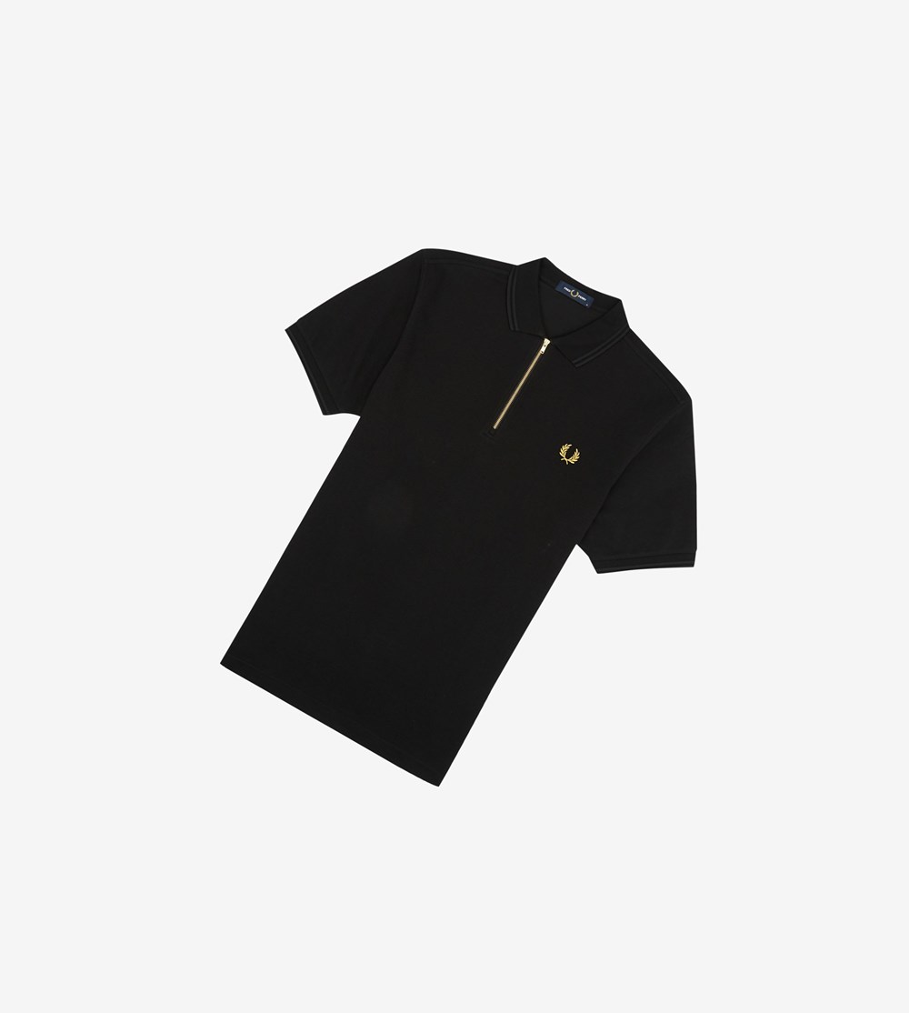 Fred Perry Zip Neck Poloshirt Heren Zwart | MJN706394