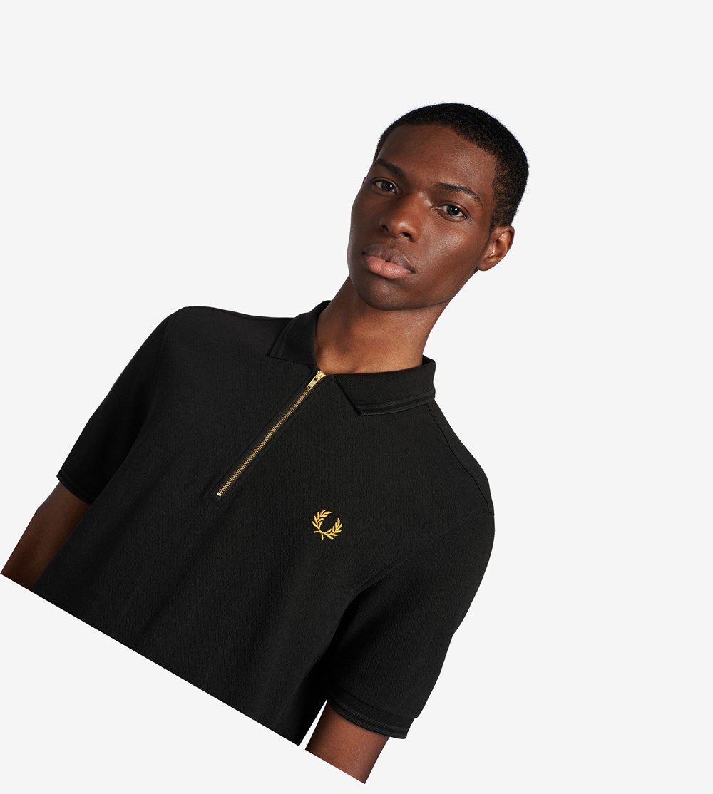 Fred Perry Zip Neck Poloshirt Heren Zwart | MJN706394