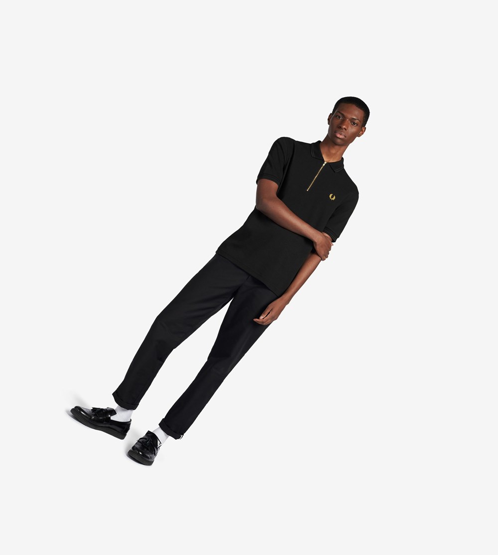 Fred Perry Zip Neck Poloshirt Heren Zwart | MJN706394