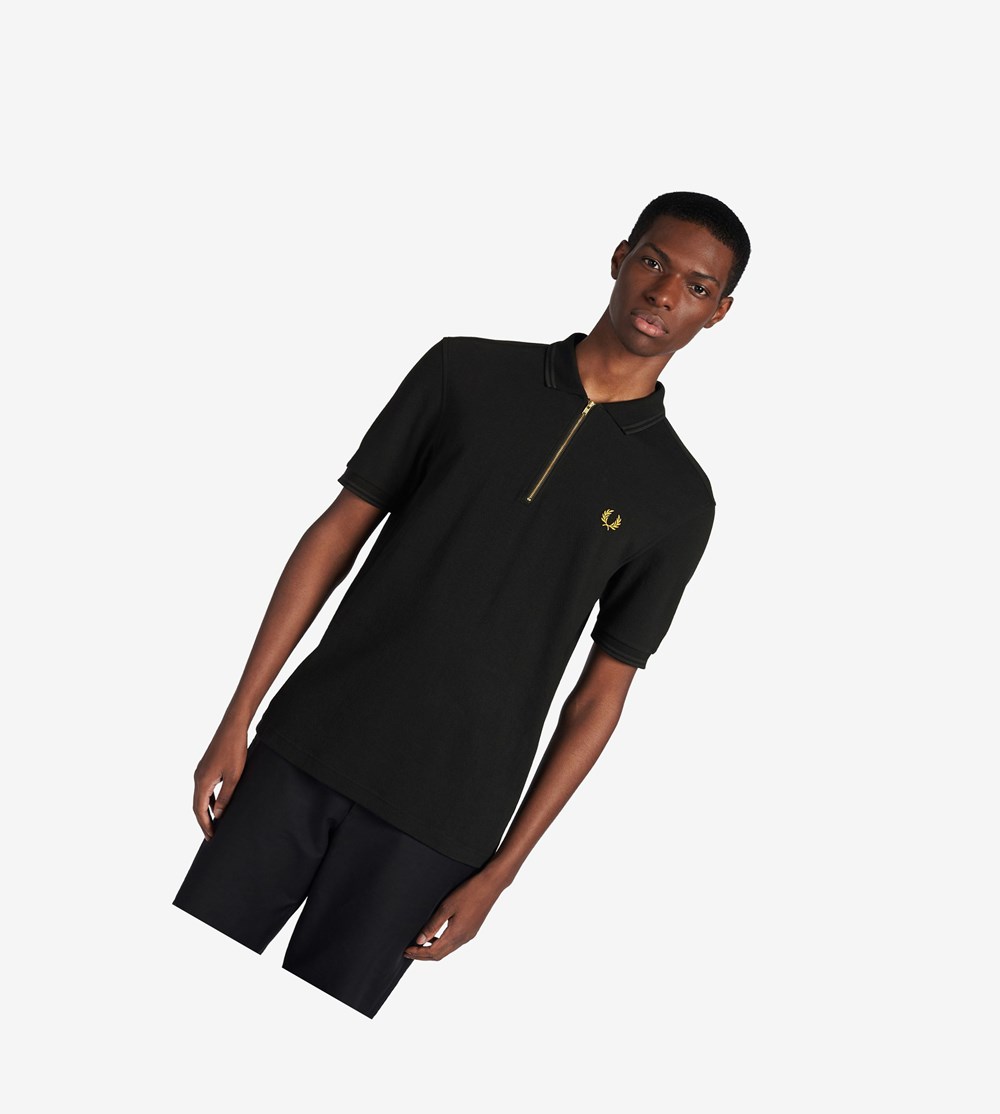 Fred Perry Zip Neck Poloshirt Heren Zwart | MJN706394